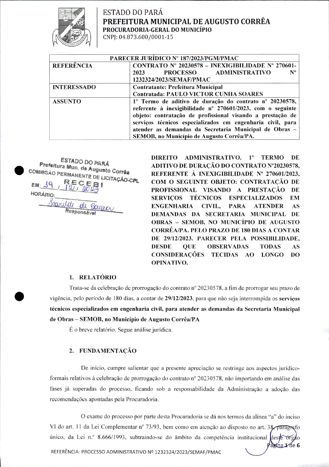 Parecer Juridico 187-2023 - Prefeitura Municipal de Augusto Corrêa ...